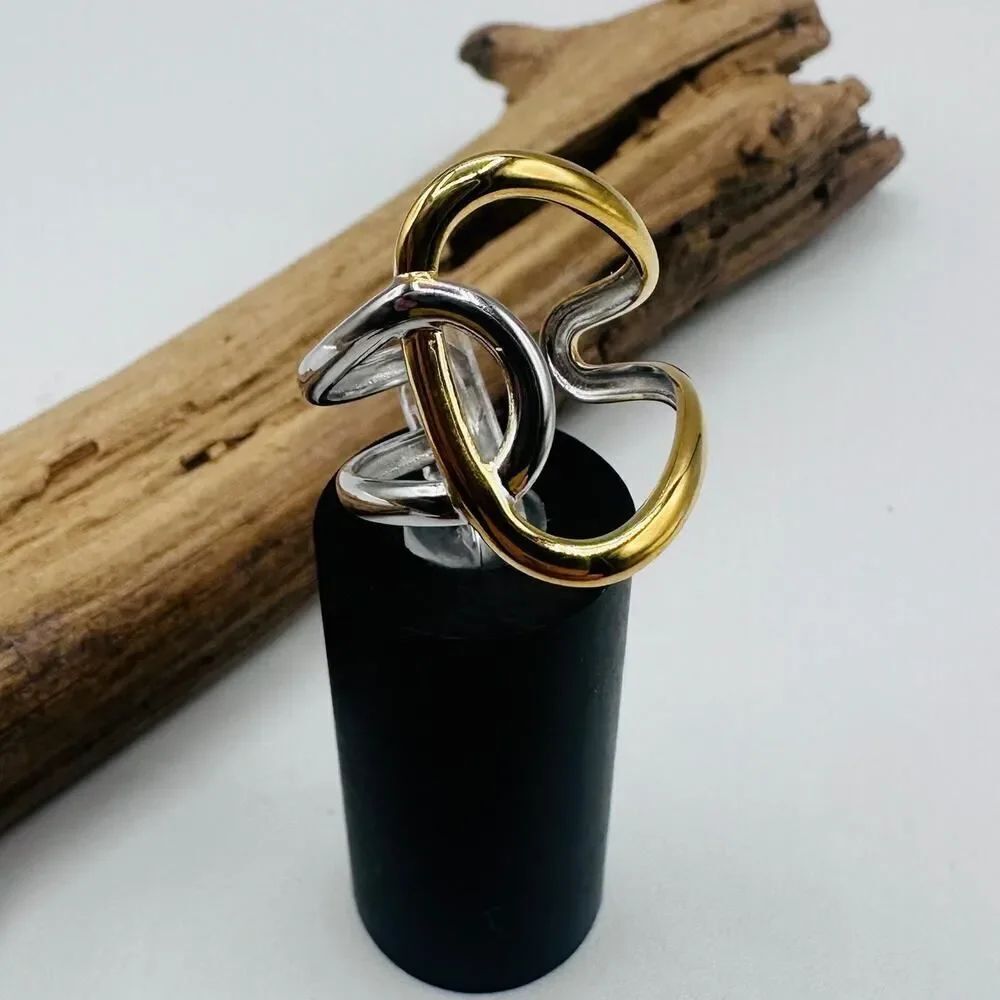 18K Gold Non-Tarnish Abstract Two Tone Ring